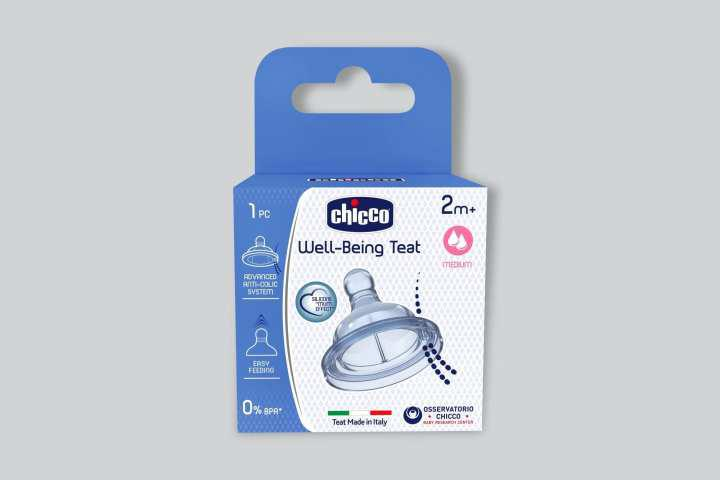 Chicco Well Being Silicon Medium Flow Teat (White) 2M+