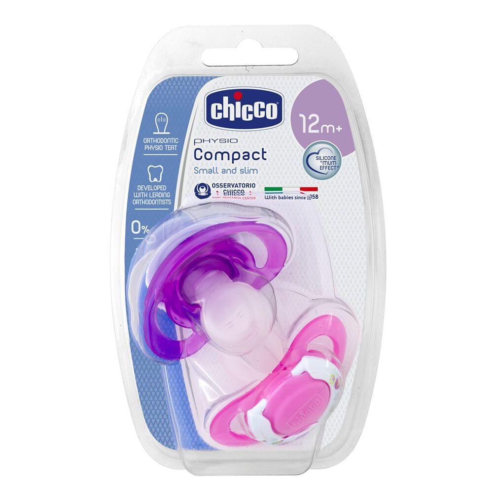 Chicco Physio Compact Silicone Pacifier Pink 12 months+ 2 pcs