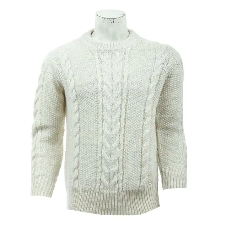 White Woolen Full Sleeve Sweater For Men