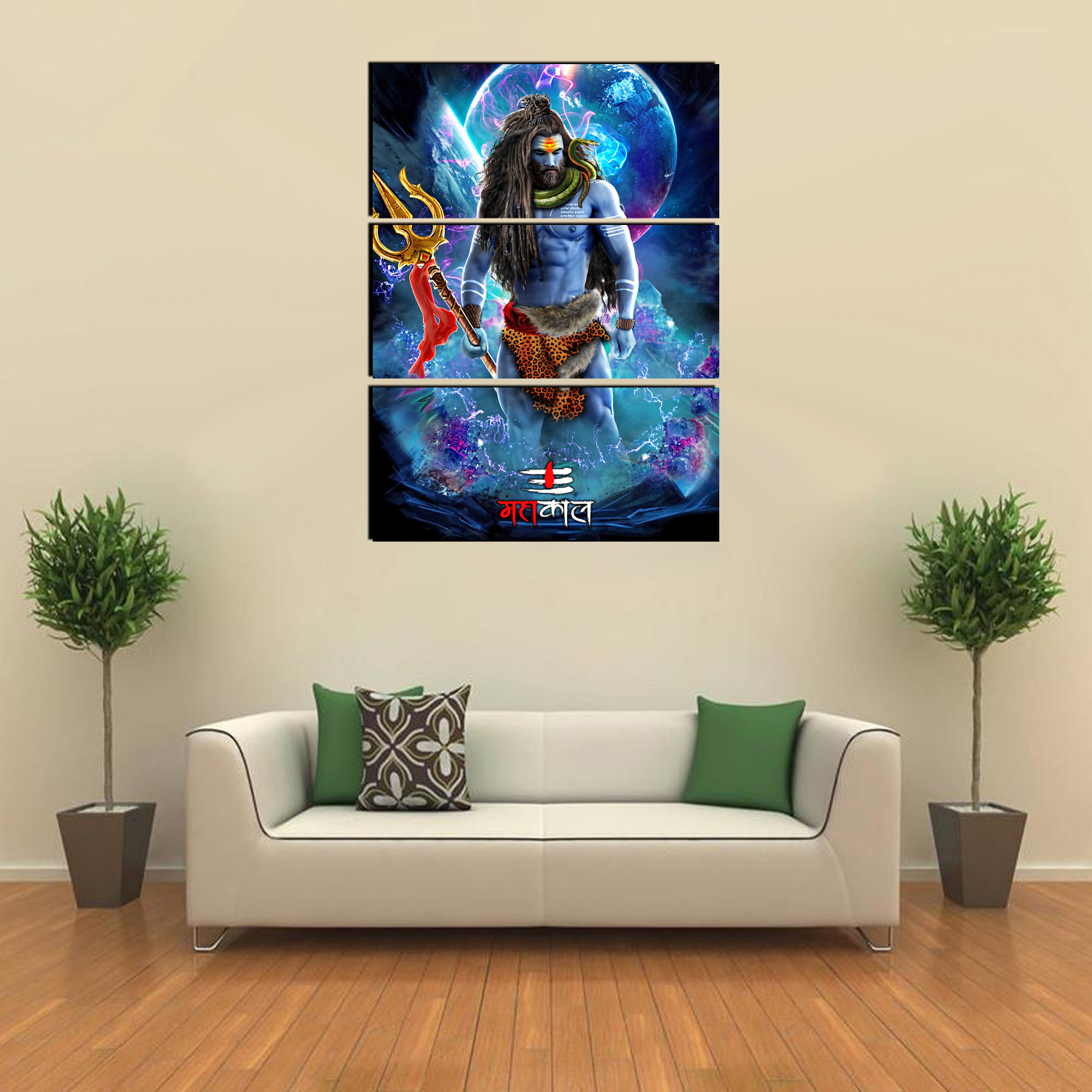 5 Panel Lord Shiva Bholenath God Wall Hang Football Canvas Print With Wooden Frame by Suva Trades
