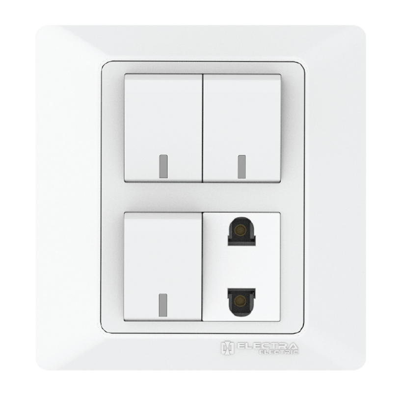 Electra Electric 10a 3 Gang 1 Way Switch+ 2 Pin Socket