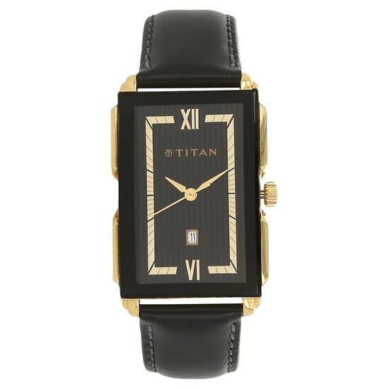 Titan Black Dial Black Leather Strap Watch 1485YL02