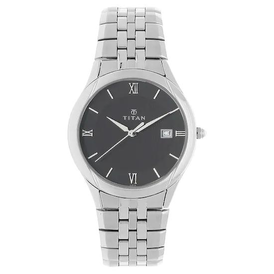 Titan Black Dial Silver Stainless Steel Strap Watch NK1494SM03