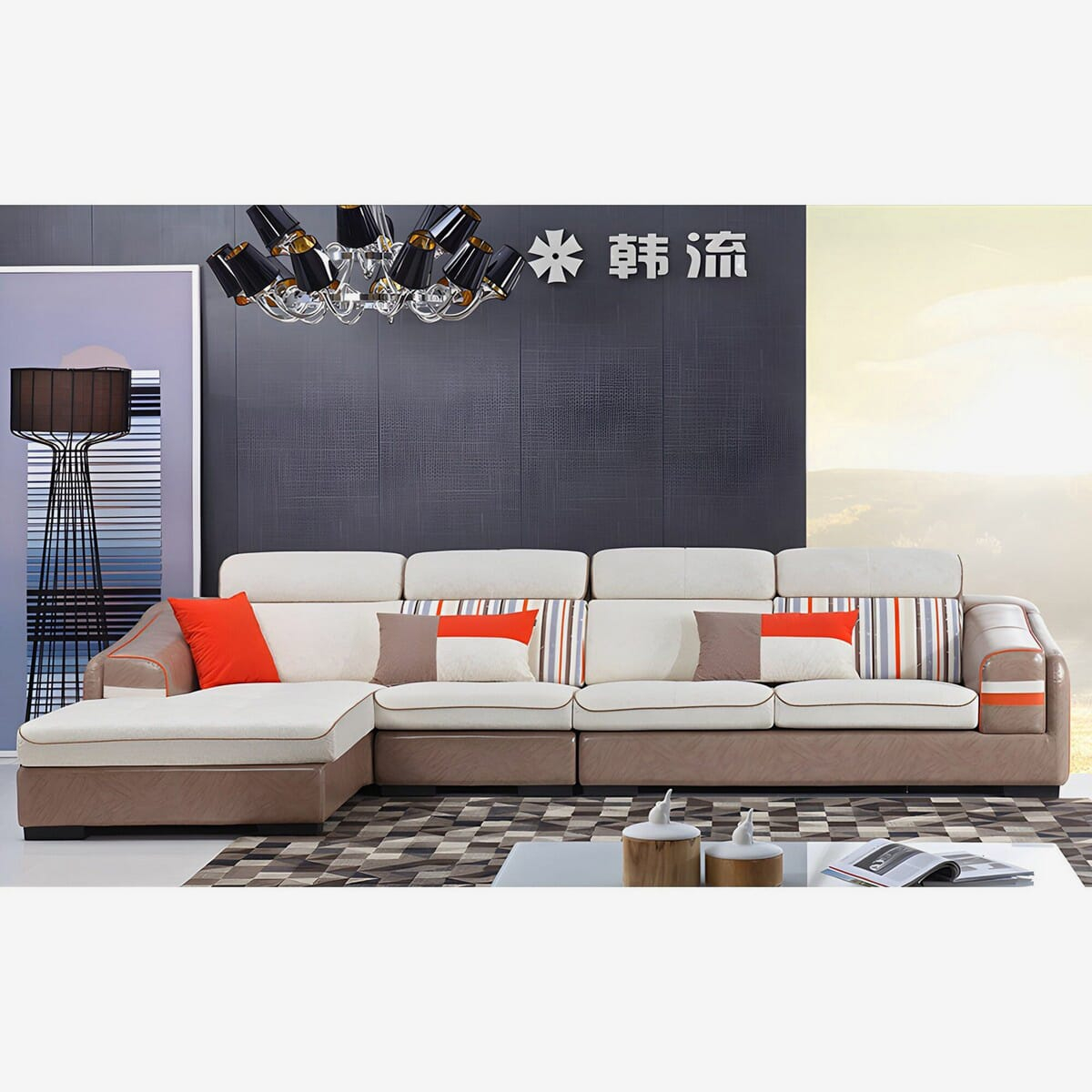 Q&U Furniture - Brown Color Leather Right Corner Sofa- 20196R