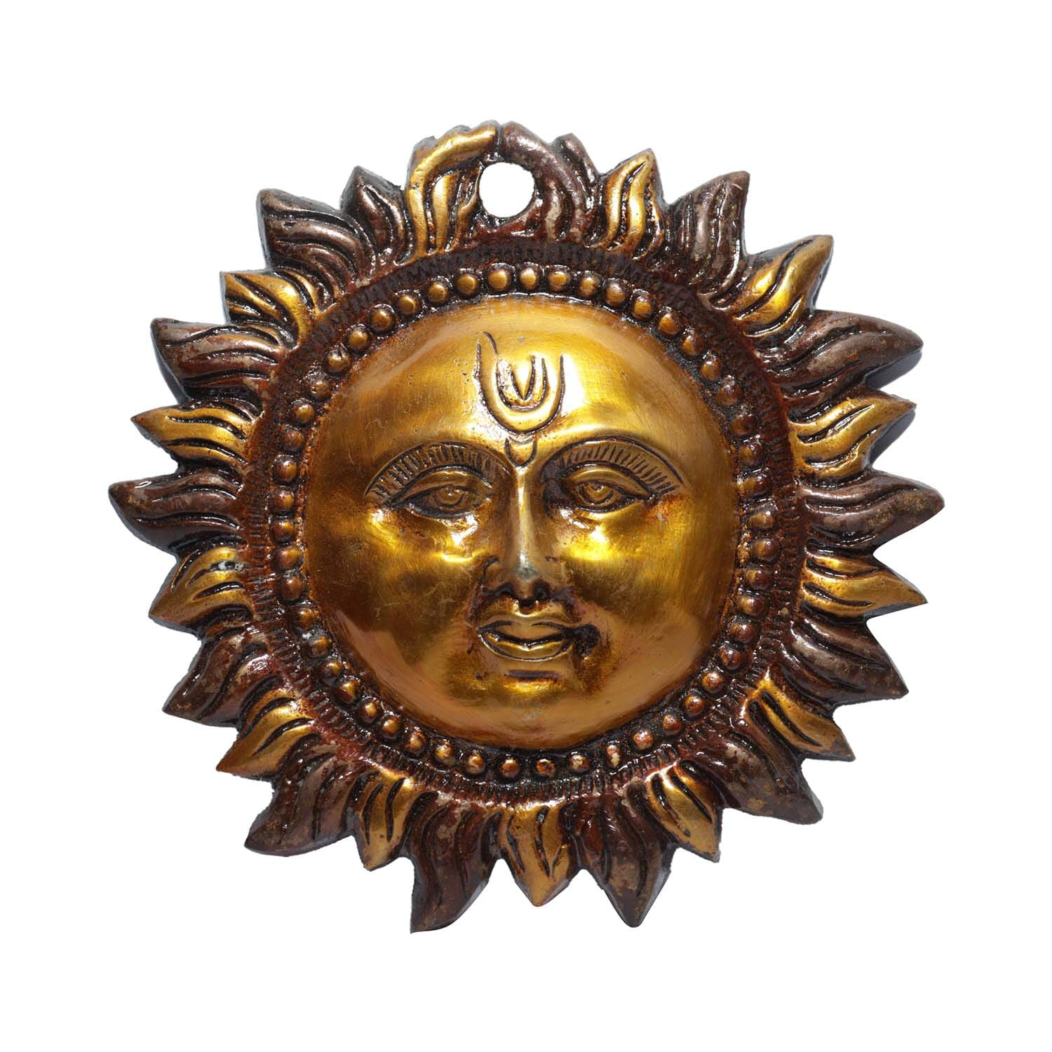 Seven Chakra Handicraft - 14cm Size Hanging Sun Mask Wall Décor(golden)