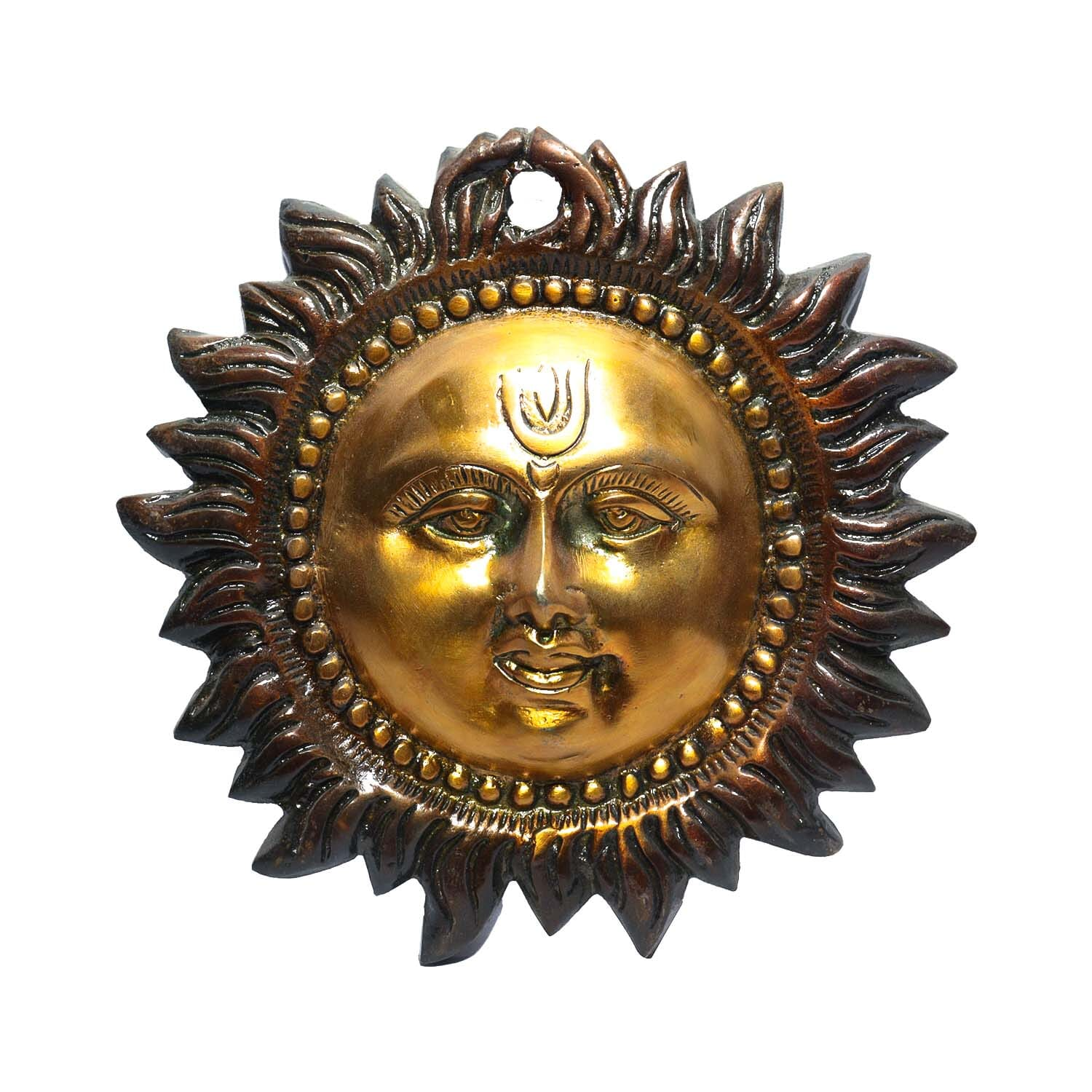 Seven Chakra Handicraft - 14cm Size Hanging Sun Mask Wall Décor ( Brown)