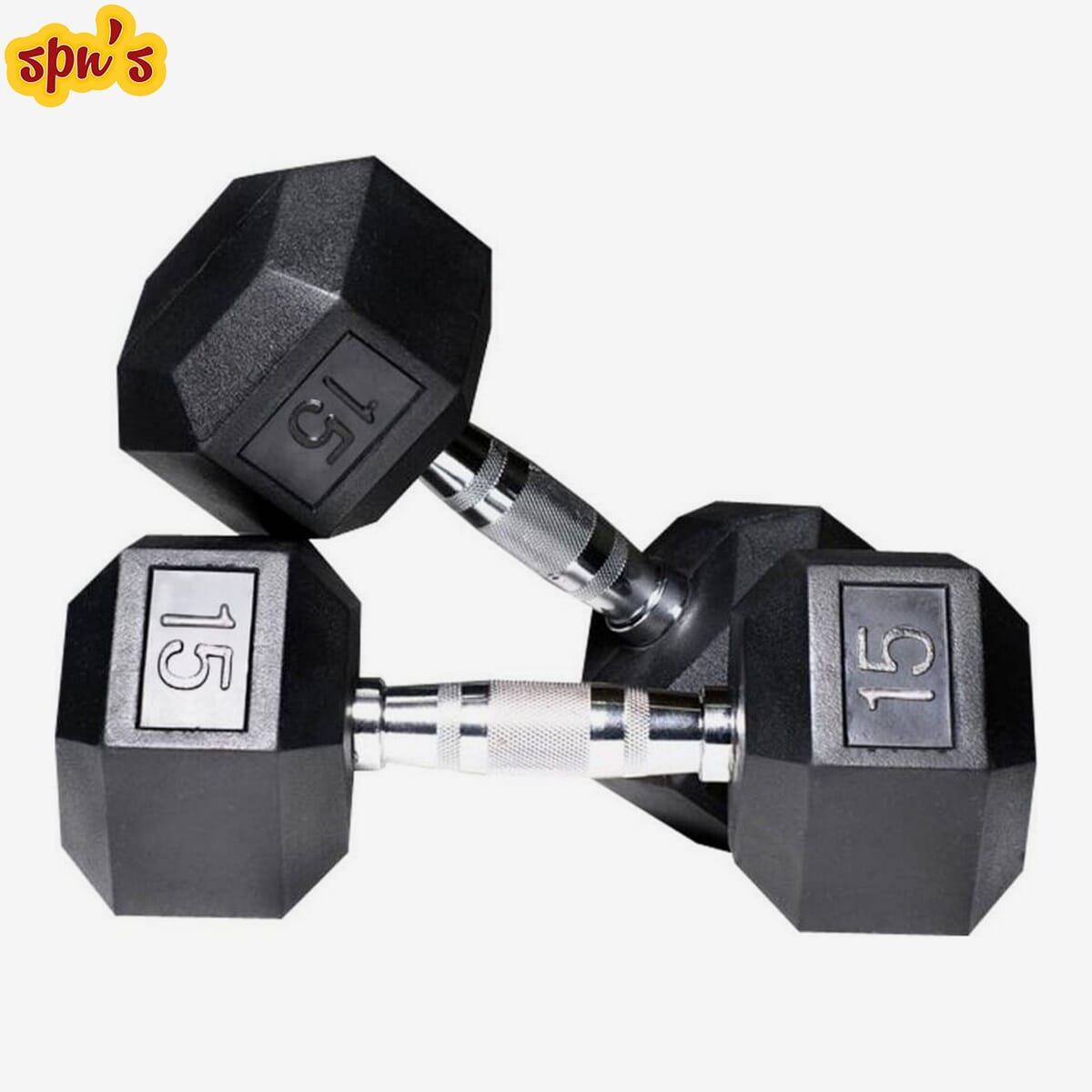 SPN 15 Kg Rubber Hexa Dumbbells, Dumbell , 15Kg Dumbell ( 2 Pc Set Of 15 Kg Each Total = 30kg ), Good Quality Rubber Coated Dumbbells