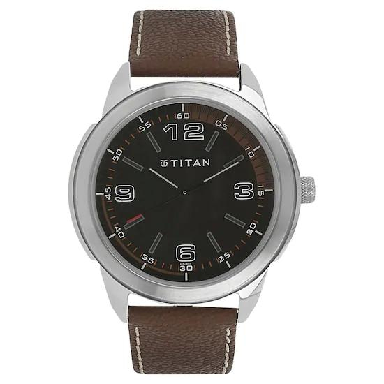Titan Black Dial Brown Leather Strap Watch NK1585SL03 