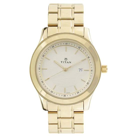 Titan Champagne Dial Analog Watch with Date Function for Men 1627YM04