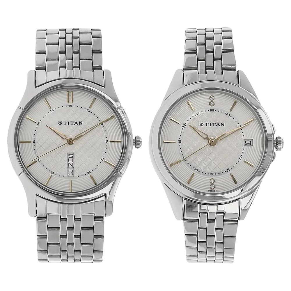  Titan Bandhan Silver Dial Stainless Steel Strap Watches For Couple 16362565SM01