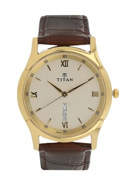 Titan Champagne Dial Leather Strap Men's Watch 1636YL02
