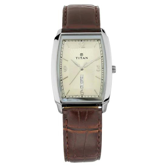 Titan Champagne Dial Leather Strap Watch 1737SL02