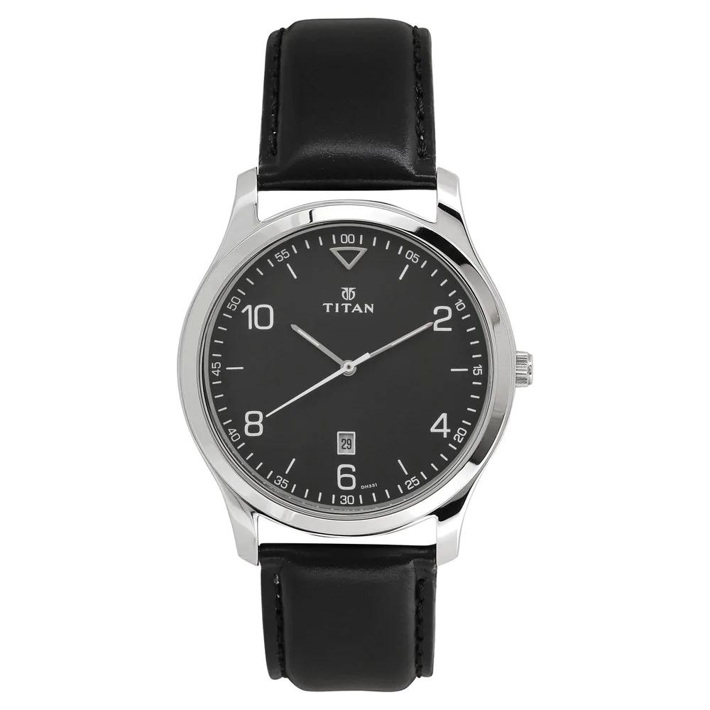 Titan Workwear Watch With Black Dial & Leather Strap For Men 1770SL02