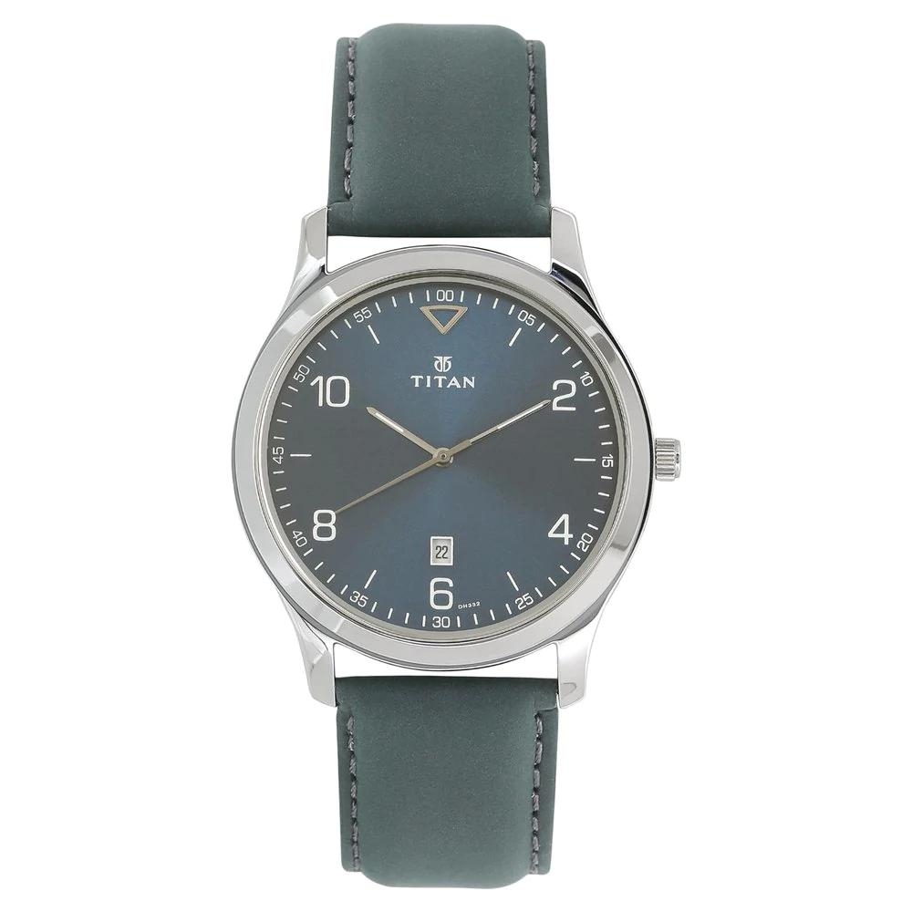 Titan Workwear Watch With Blue Dial & Leather Strap For Men 1770SL03