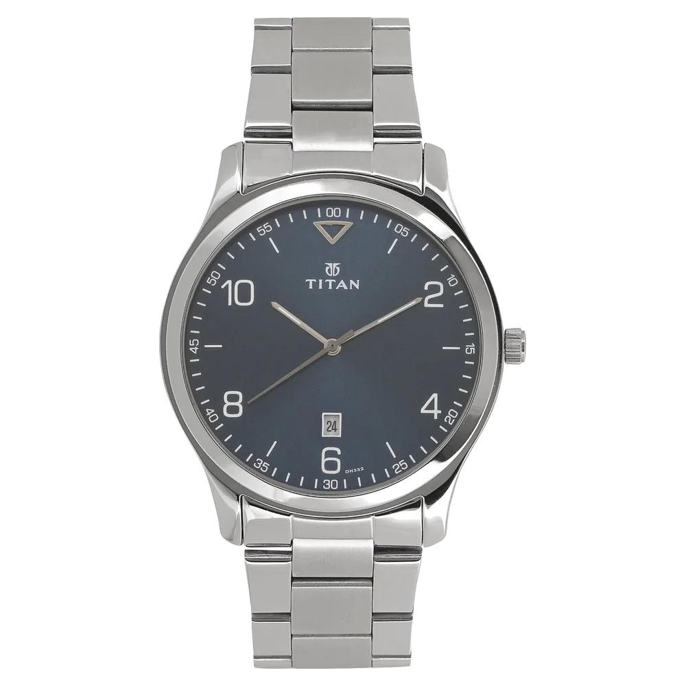 Titan Workwear Watch With Blue Dial & Stainless Steel Strap For Men 1770SM03