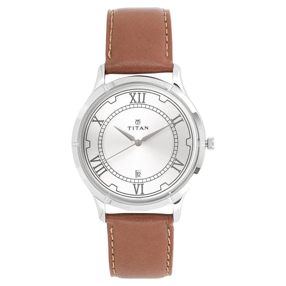Titan Silver Dial Brown Leather Strap Watch For Men 1775SL01