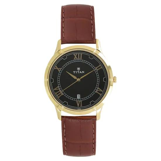 Titan Black Dial Brown Leather Strap Watch 1775YL01