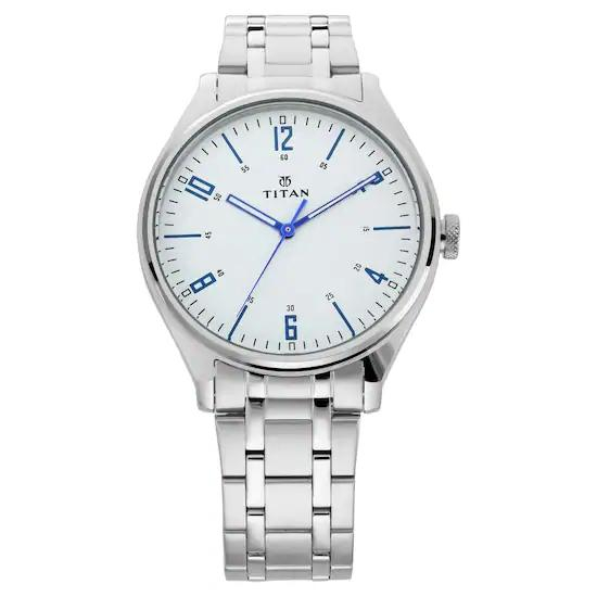 Titan Workwear Watch with White Dial & Silver Metal Strap 1802SM01