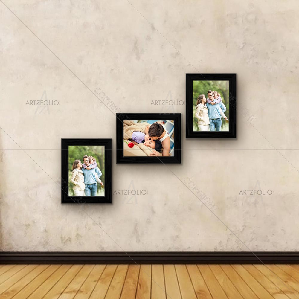 Wall Photo Frame Collage for Living Room | Picture Frames Home & Wall Decoration D8 Black Set of 3 Units | 5x7inch