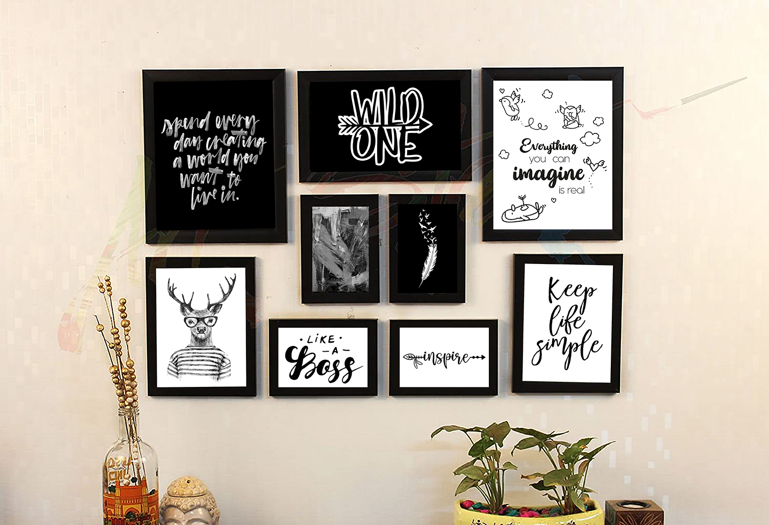 Art Street Frame Motivational Posters/Photo Frames Simple Life Theme Set of 9 Pieces