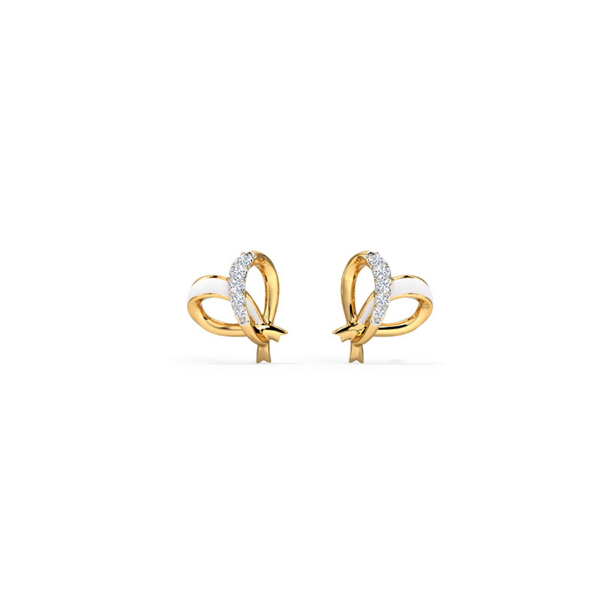 White Feathers Ivory Heart Diamond Stud Earrings for women