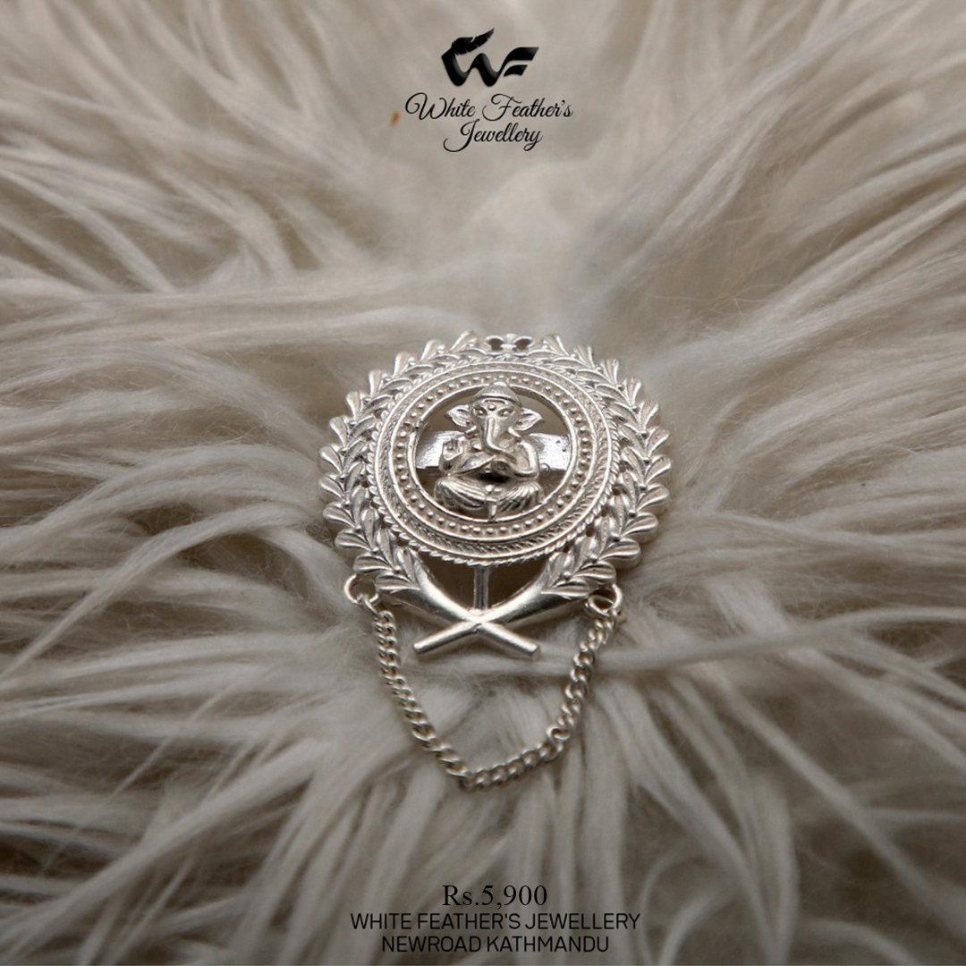 White Feather's Silver Ganesh Brooch For Men