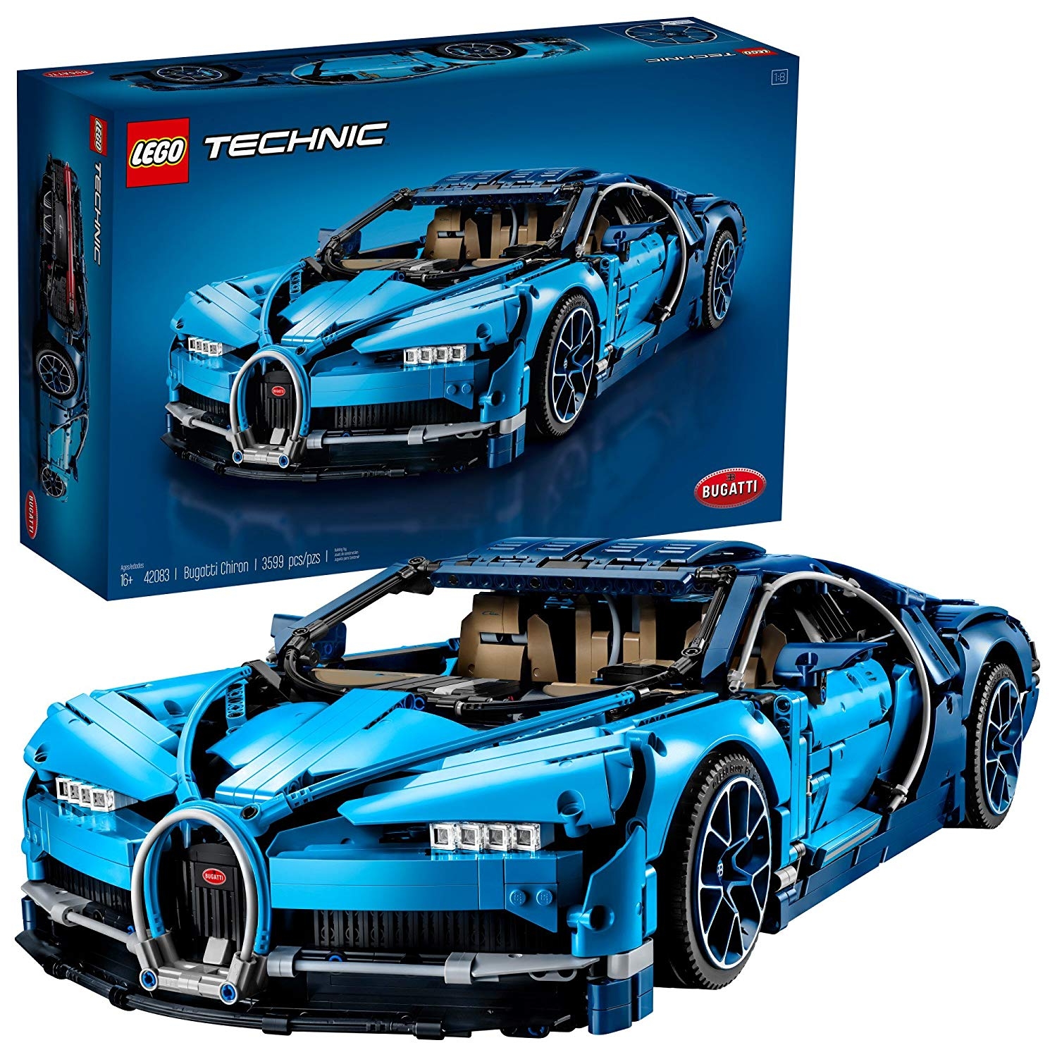 LEGO Technic Bugatti Chiron Race Car Building Kit and Engineering Toy, Adult Collectible Sports Car with Scale Model Engine (3599 Piece) 42083 