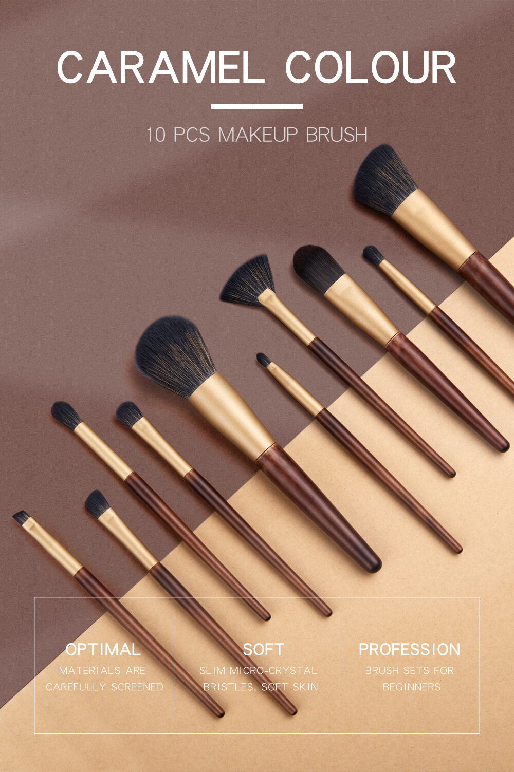 Maange 10pcs Log Color Makeup Brush Sets Cosmetic Tools ,Foreign Trade Foundation Brush With Case