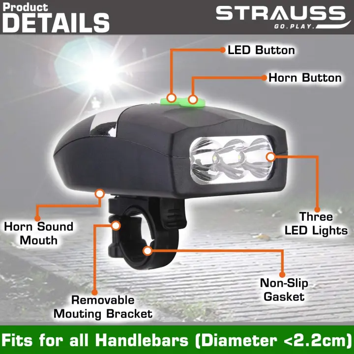 Strauss Bicycle Led Headlight With Horn, (Black)
