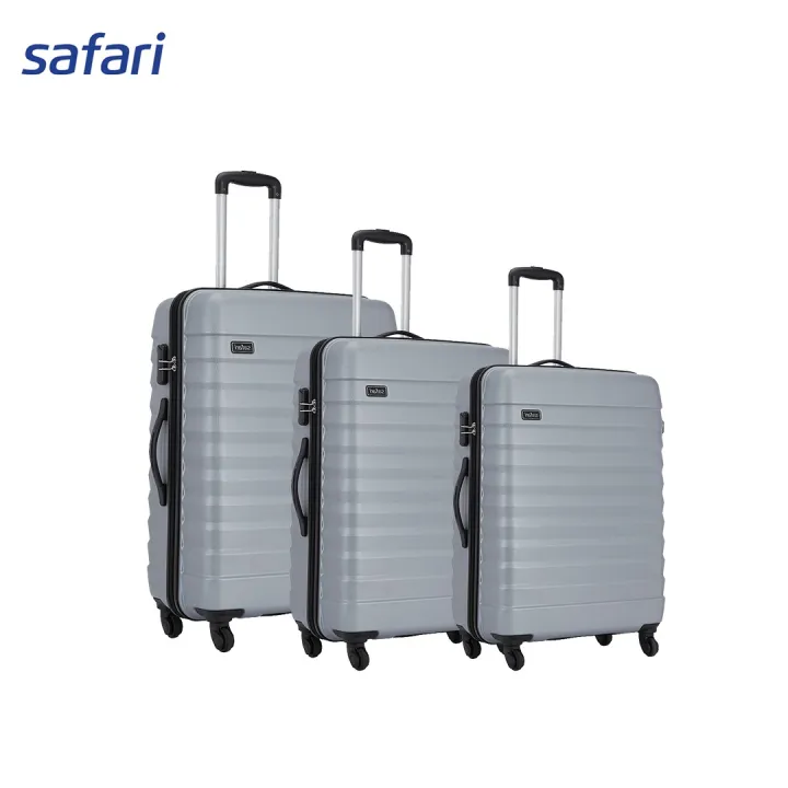 Safari Sonic 4 Wheels Hard Luggage | 100% Polycarbonate Shell | Fixed Combination Lock | Combo Set Silver (SxMxL)