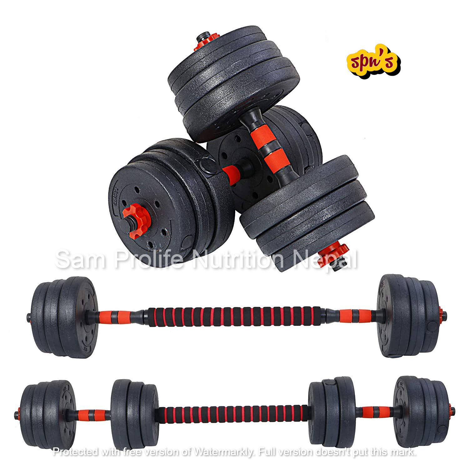 SPN's 20 Kg Dumbbell With Barbell Connector Set