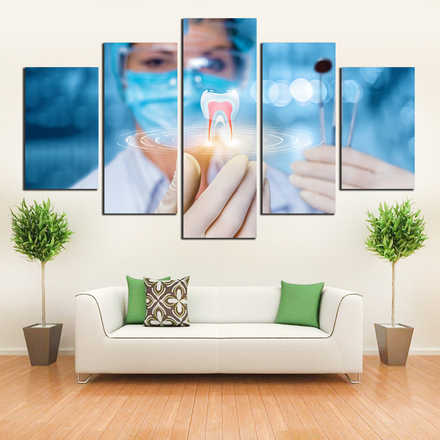 5 Panel Dental / Dentist / Doctor / Teeth / Tooth Wall Hang Canvas Print With Wooden Frame by Suva Trades