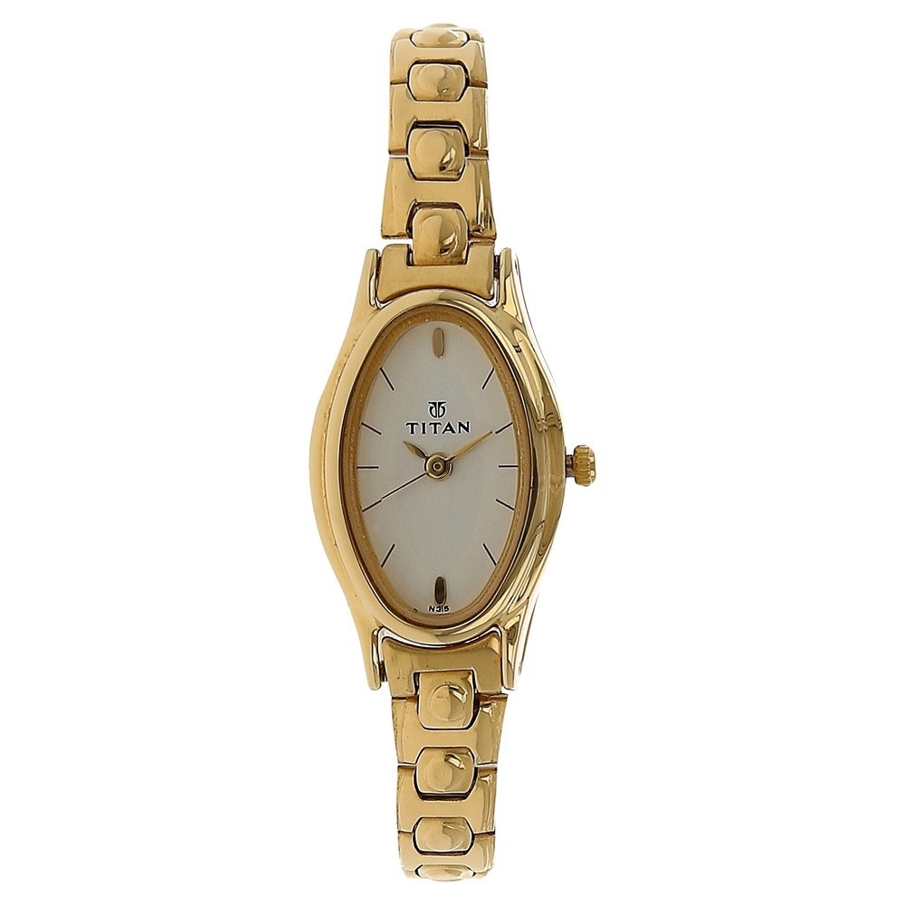 Titan Silver Dial Golden Stainless Steel Strap Watch For Women 2214YM01