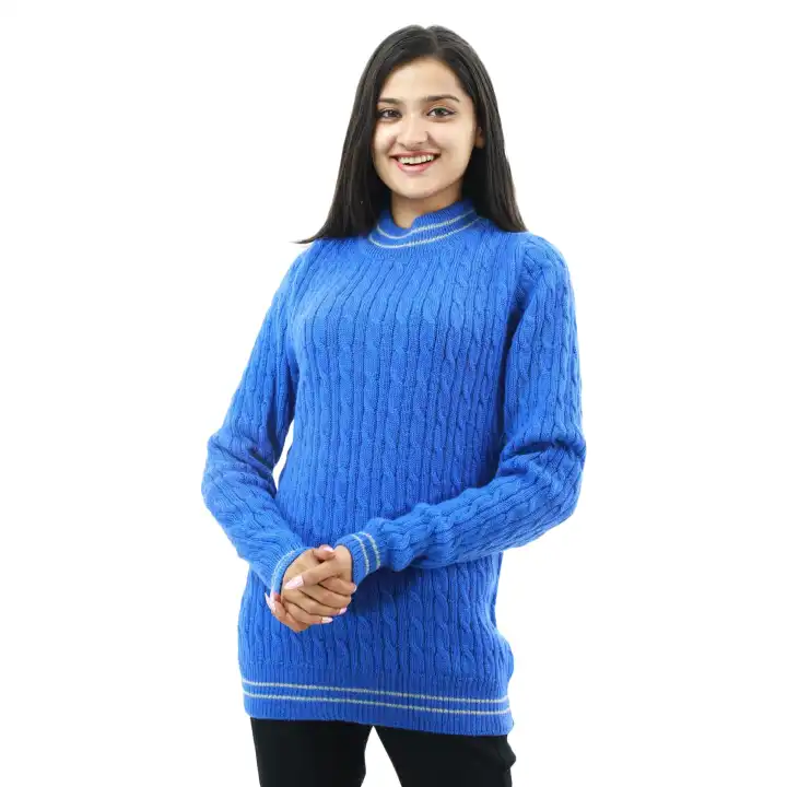 Blue Woolen Full Sleeve Sweater For Women