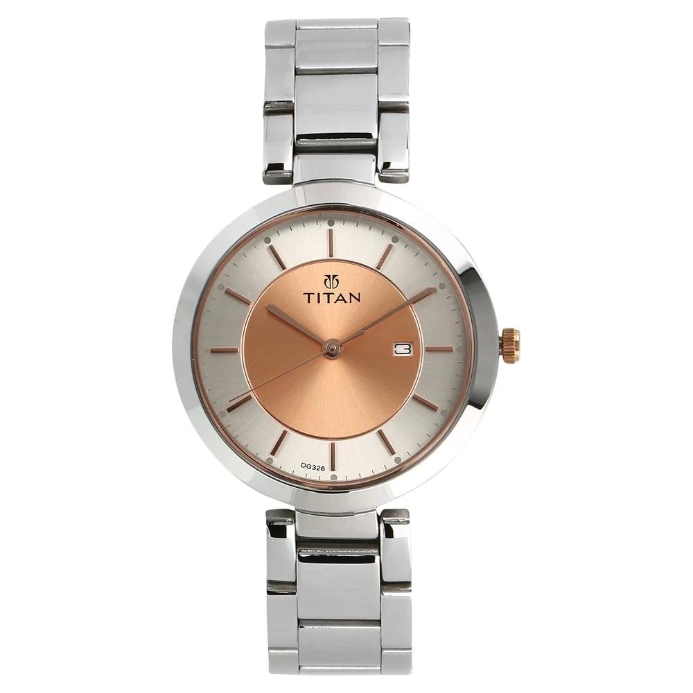 Titan Workwear Watch With Rose Gold Dial & Stainless Steel Strap For Women Nk2480KM01
