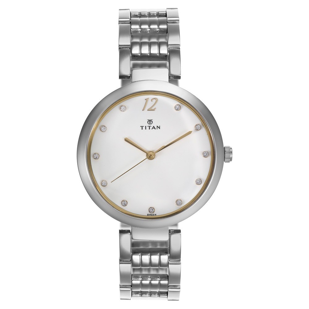 Titan White Dial Stainless Steel Watch For Women 2480SM09