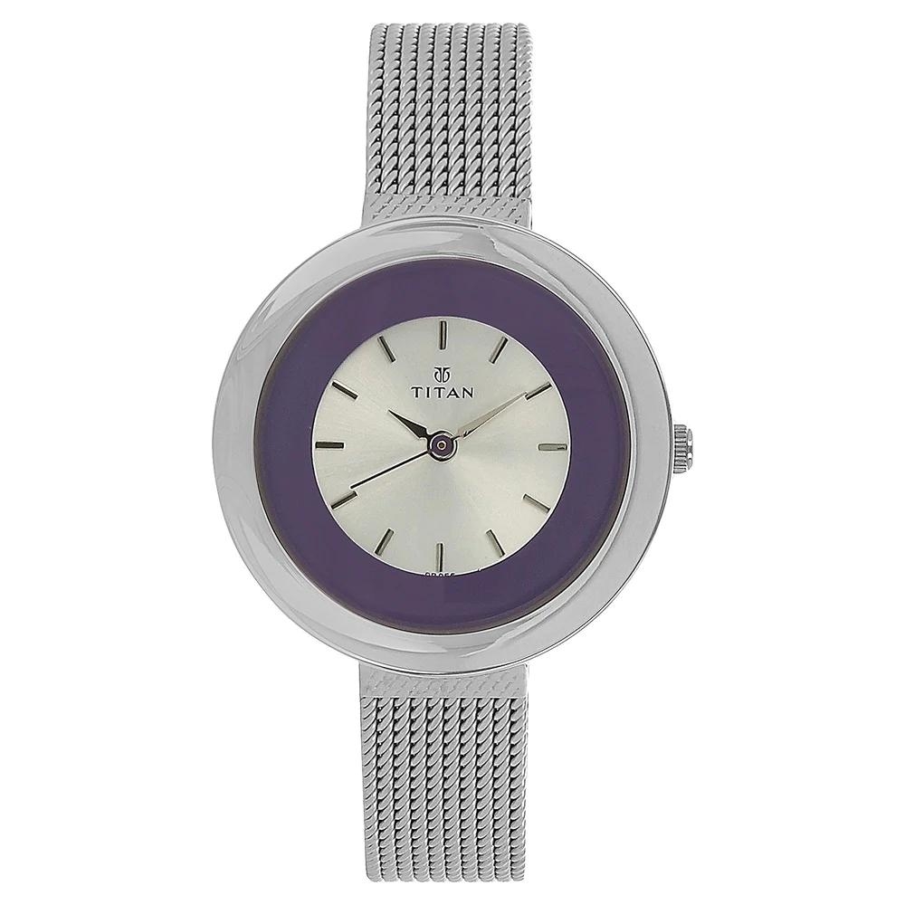 Titan White Dial Silver Stainless Steel Strap Watch For Women Nk2482SM01
