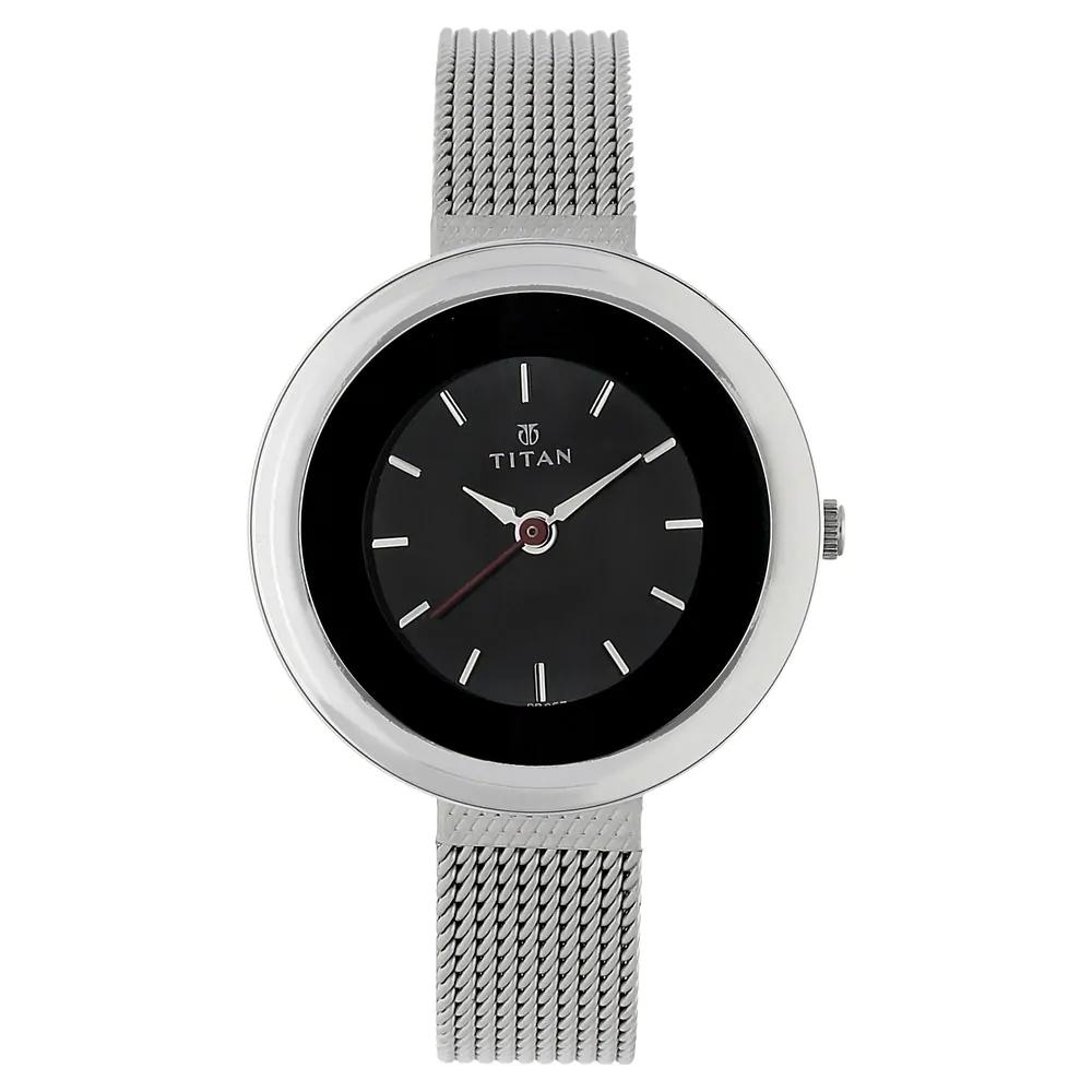 Titan Black Dial Silver Stainless Steel Strap Watch For Women Nk2482SM02