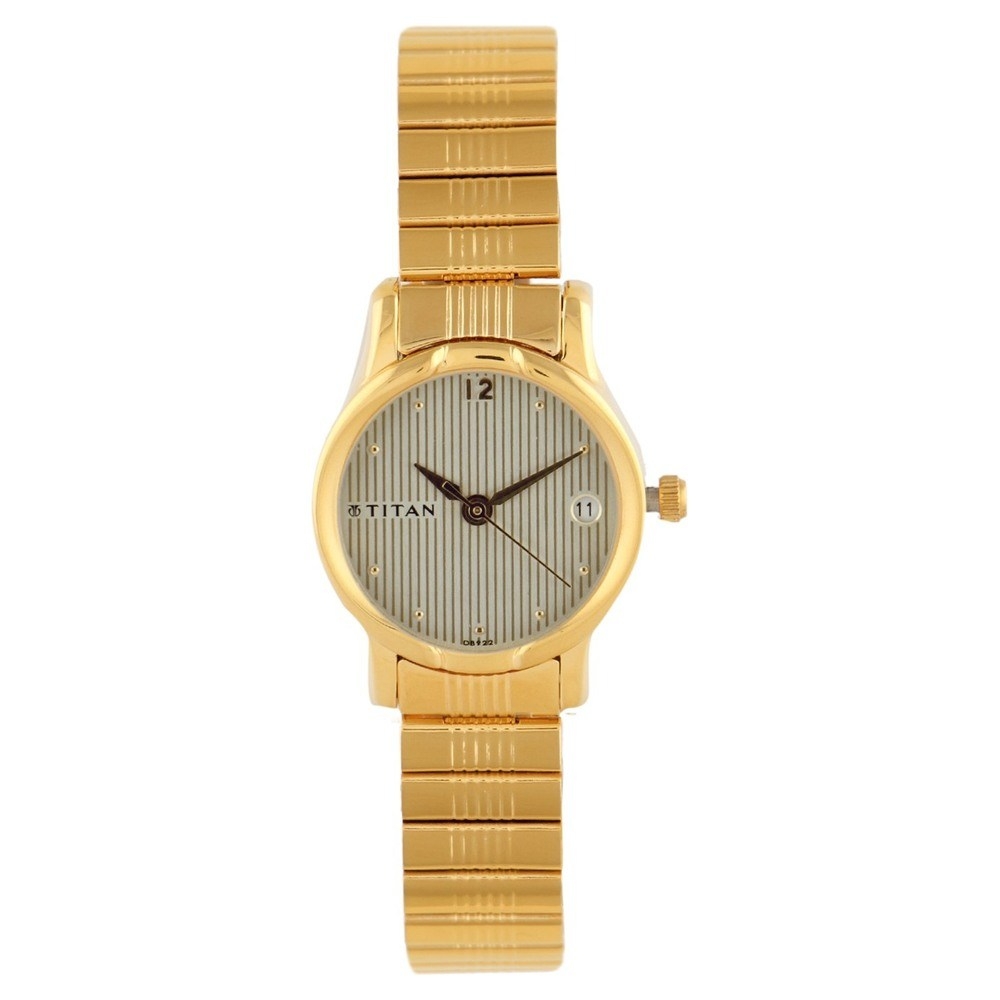 Titan Champagne Dial Golden Stainless Steel Strap Watch For Women 2490YM04