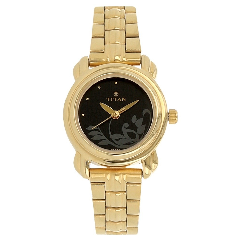 Titan Black Dial Golden Stainless Steel Strap Watch For Women 2534YM02