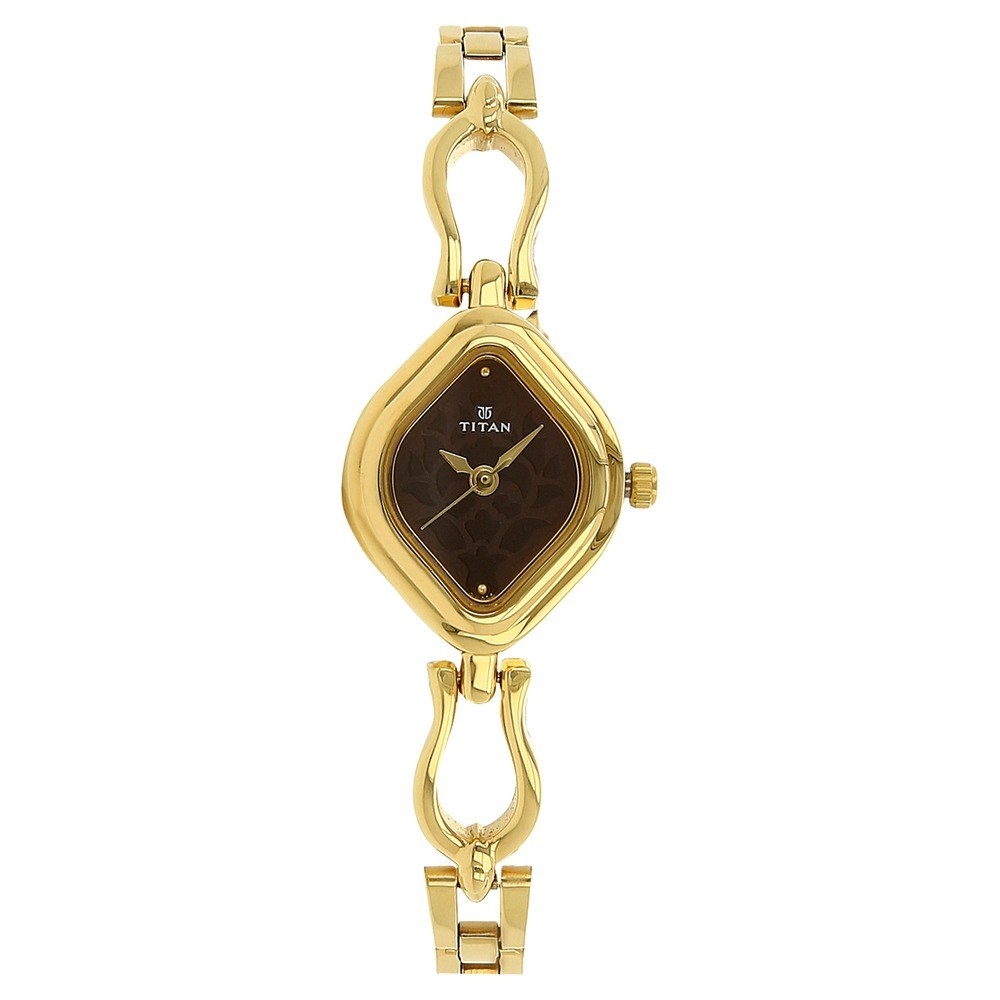 Titan Brown Dial Golden Stainless Steel Strap Watch For Women 2536YM04