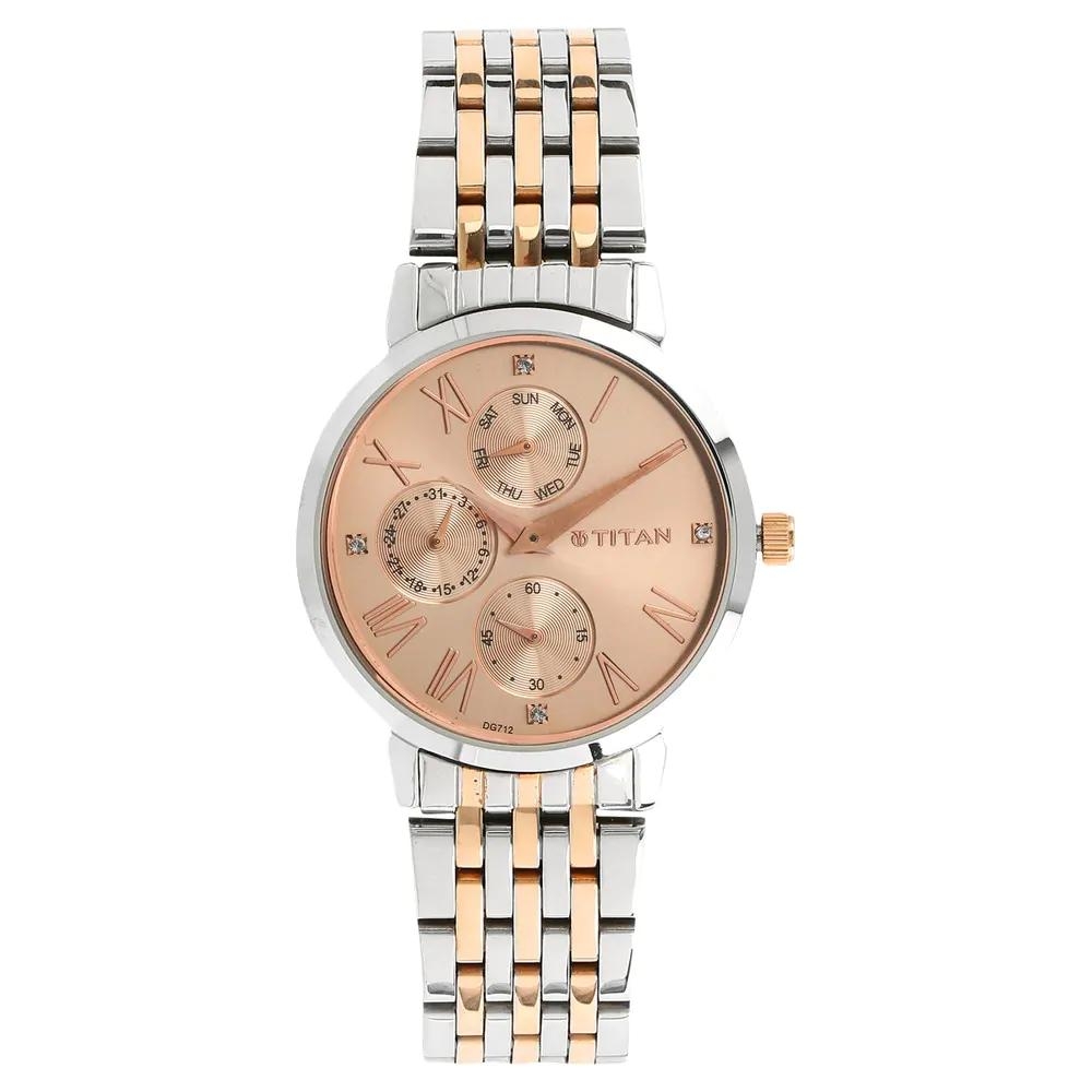 Titan Workwear Watch With Rose Gold Dial & Stainless Steel Strap For Women 2569KM02