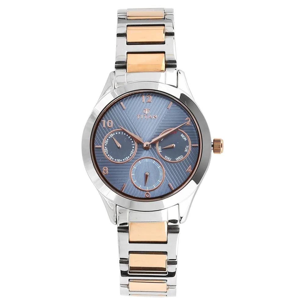Titan Workwear Watch With Blue Dial & Stainless Steel Strap For Women 2570KM02