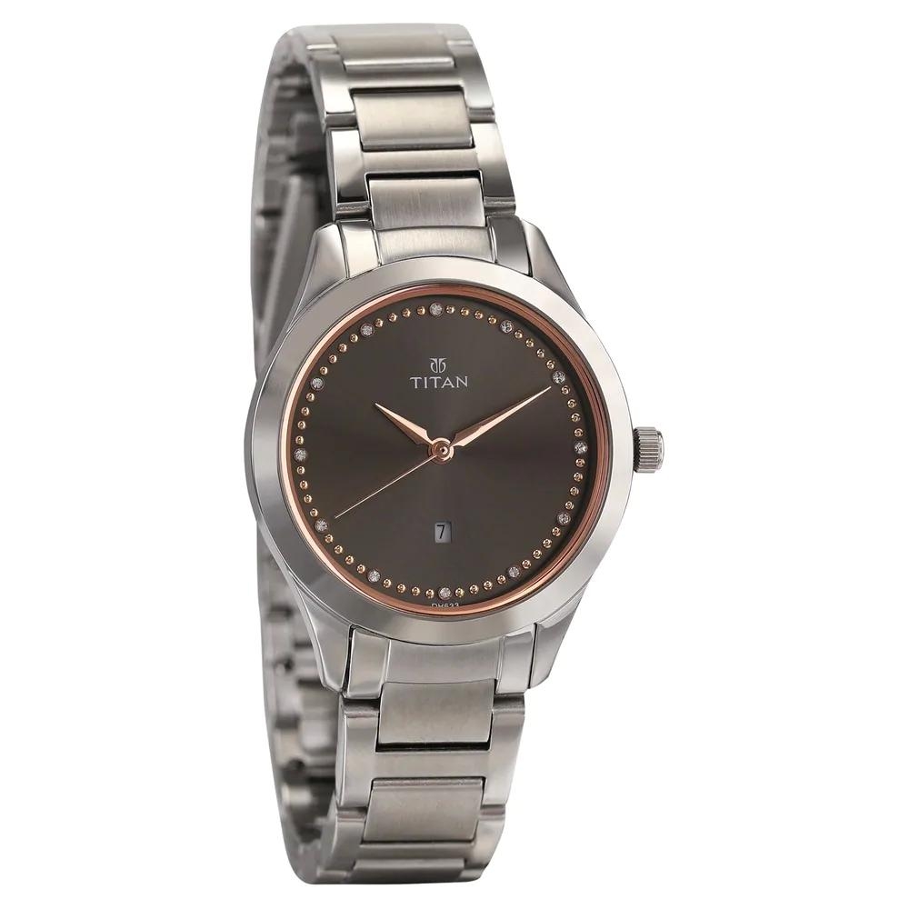 Titan Anthracite Dial Stainless Steel Watch For Women 2570SM07