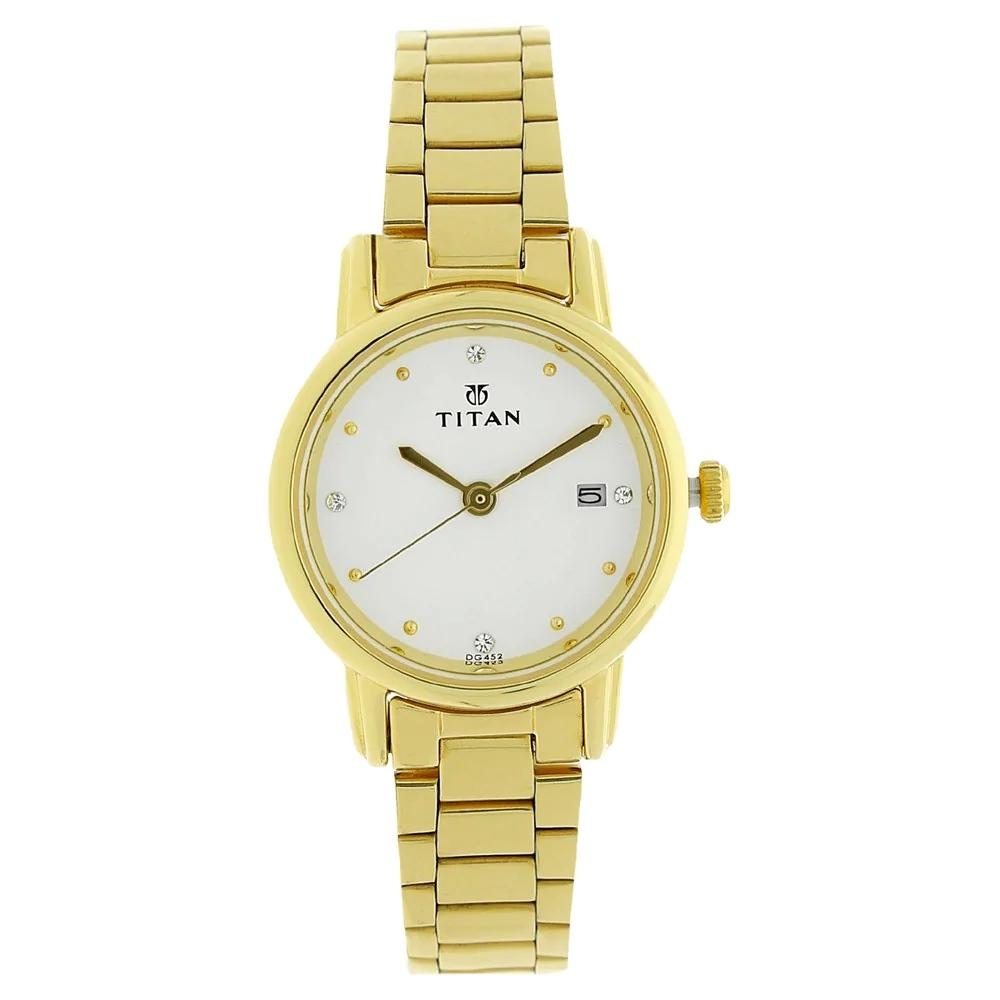 Titan White Dial Golden Stainless Steel Strap Watch For Women 2572YM01