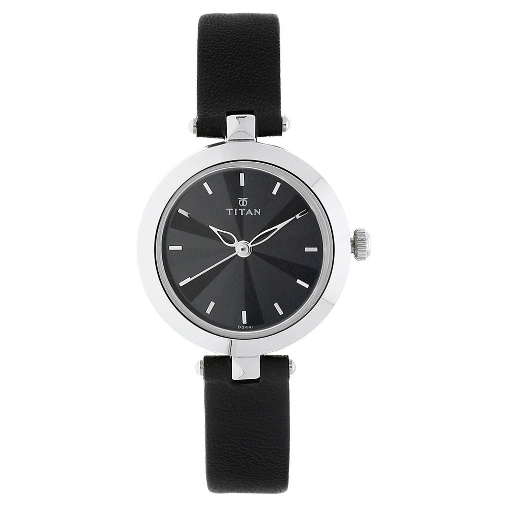 Titan Black Dial Black Leather Strap Watch For Women 2574SL01
