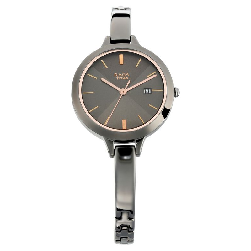 Titan 2578QM02 - Quartz Analog with Date Grey Dial Metal Strap Watch for Women
