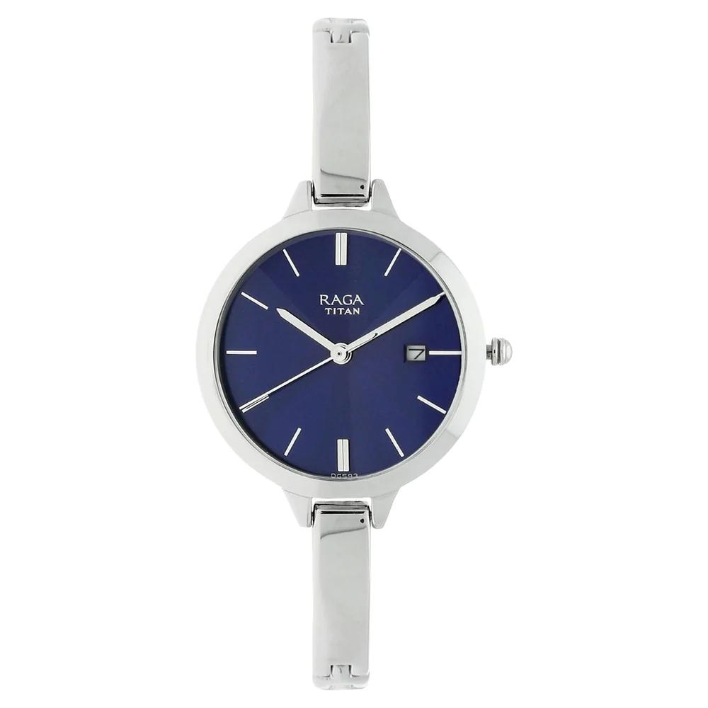Titan Raga Viva Blue Dial Metal Strap Watch For Women 2578SM01