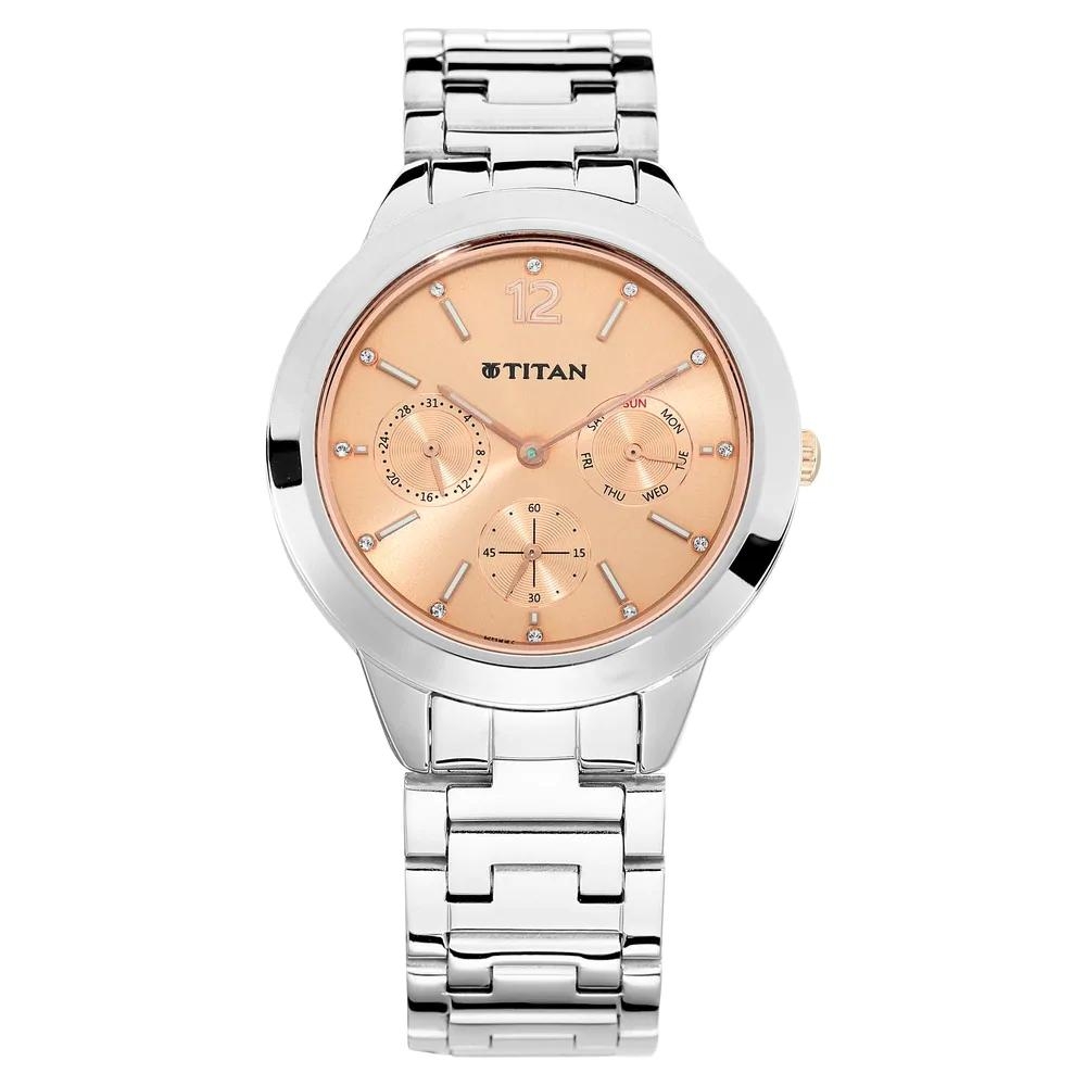 Titan Workwear Watch With Rose Gold Dial & Stainless Steel Strap For Women 2588KM03