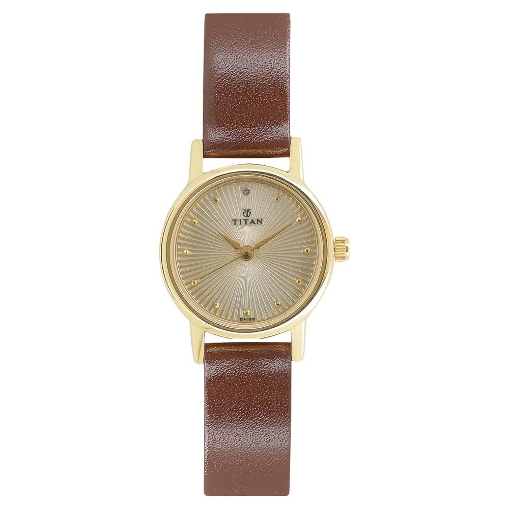 Titan Champagne Dial Brown Leather Strap Watch For Women 2593YL01